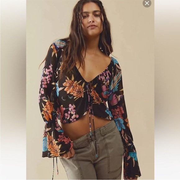 Free People Of Paradise Black Combo long sleeve top XS great condition - Picture 5 of 13